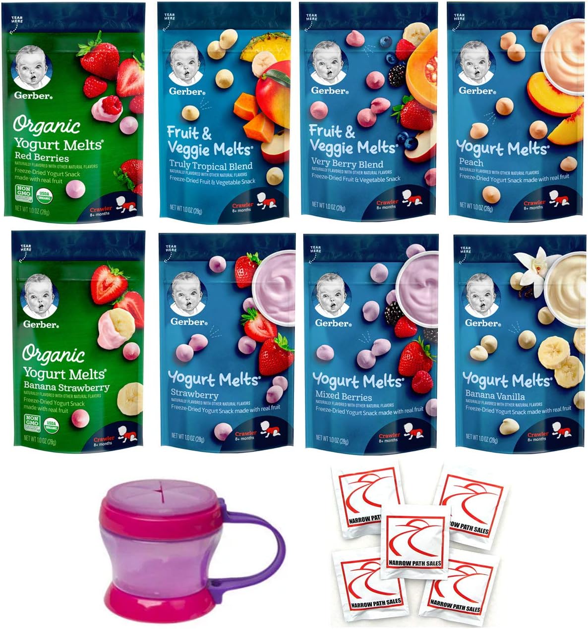 Yogurt Melts Gerber Graduates Ultimate - Bundle of 8 Yogurt Melts and 1 Snack Catcher Cup - Includes Every Melt Flavor Available