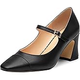GOFOURTHAT Women's Mary Janes Block Chunky Heels Square Closed Toe Patent Pumps 2.5 Inch Comfortable Work Dress Shoes