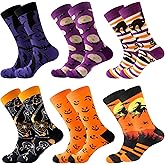 BOARDFEB 6 Pairs Halloween Christmas Socks for Men Women Girls Funny Xmas Socks Santa Claus Elk Cotton Sock Set