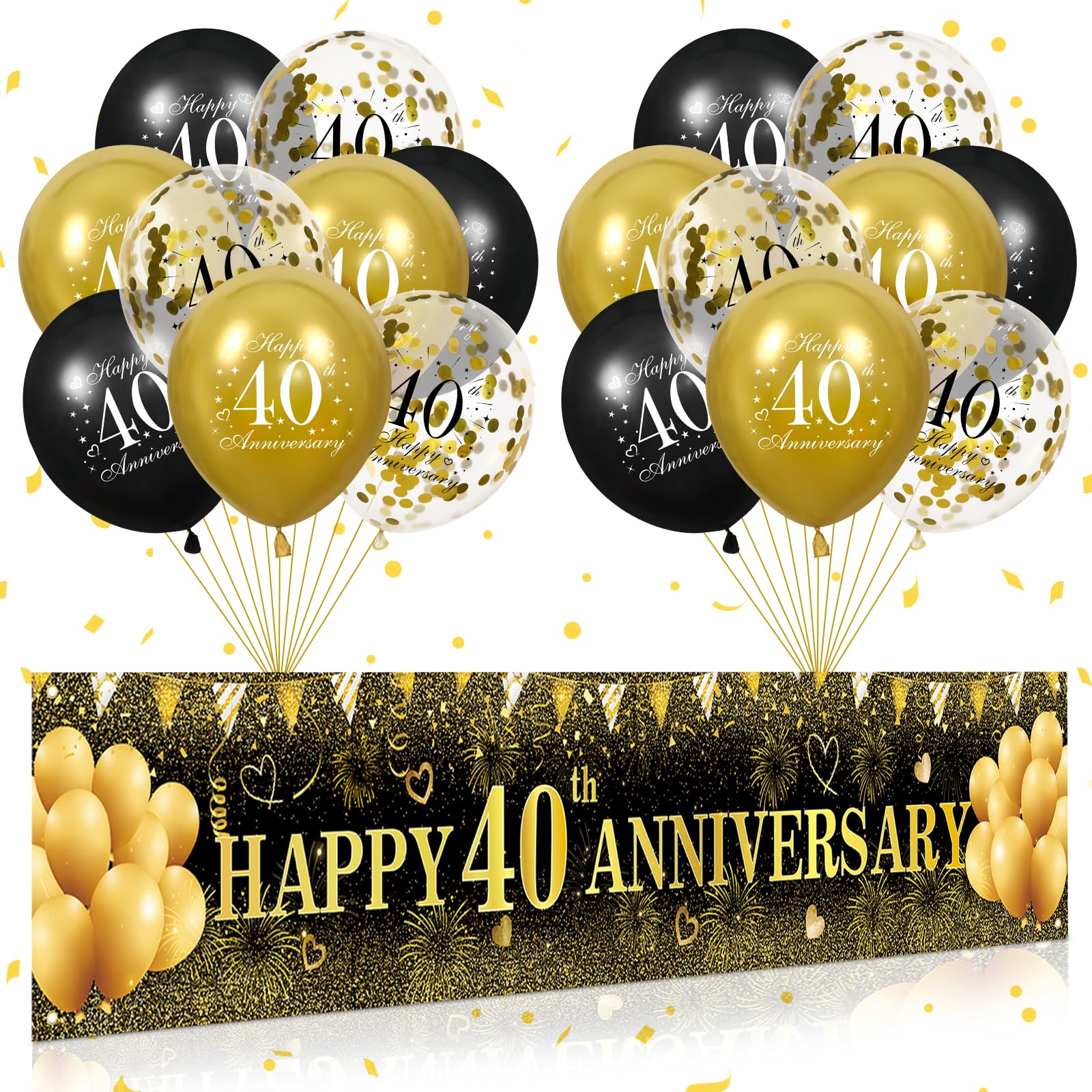 Photo 1 of Black Gold Happy 40th Anniversary Yard Banner and 18pcs Balloons for Wedding Party Supplies
