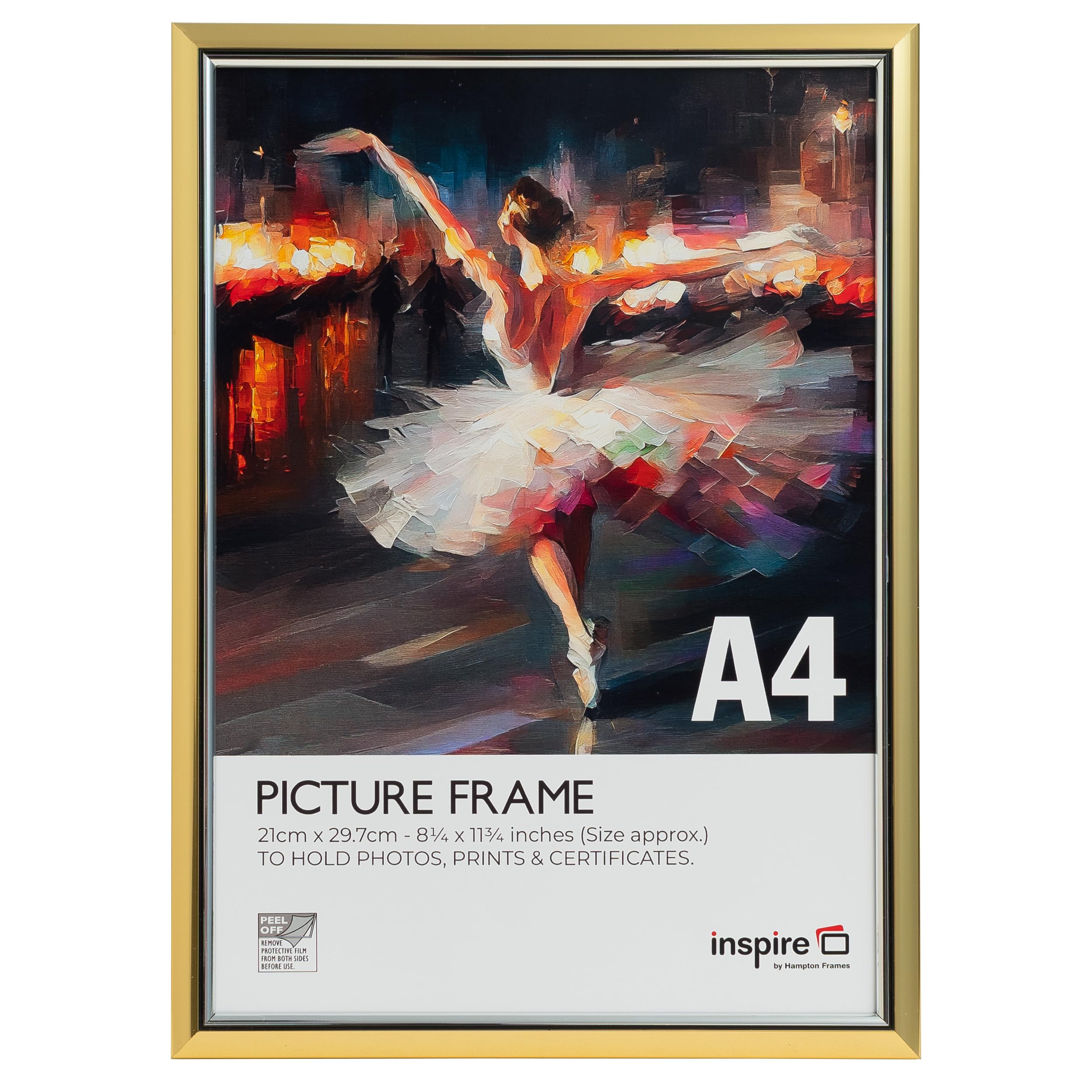 inspire by Hampton Frames | EASYLOADER A4 Picture Poster Frame IBH-EASA4GDP-PK1 | 21x30cm, Gold, Acrylic (Non-Glass), Plastic | Wall Mount or Freestanding | Modern Display for Photos, Art