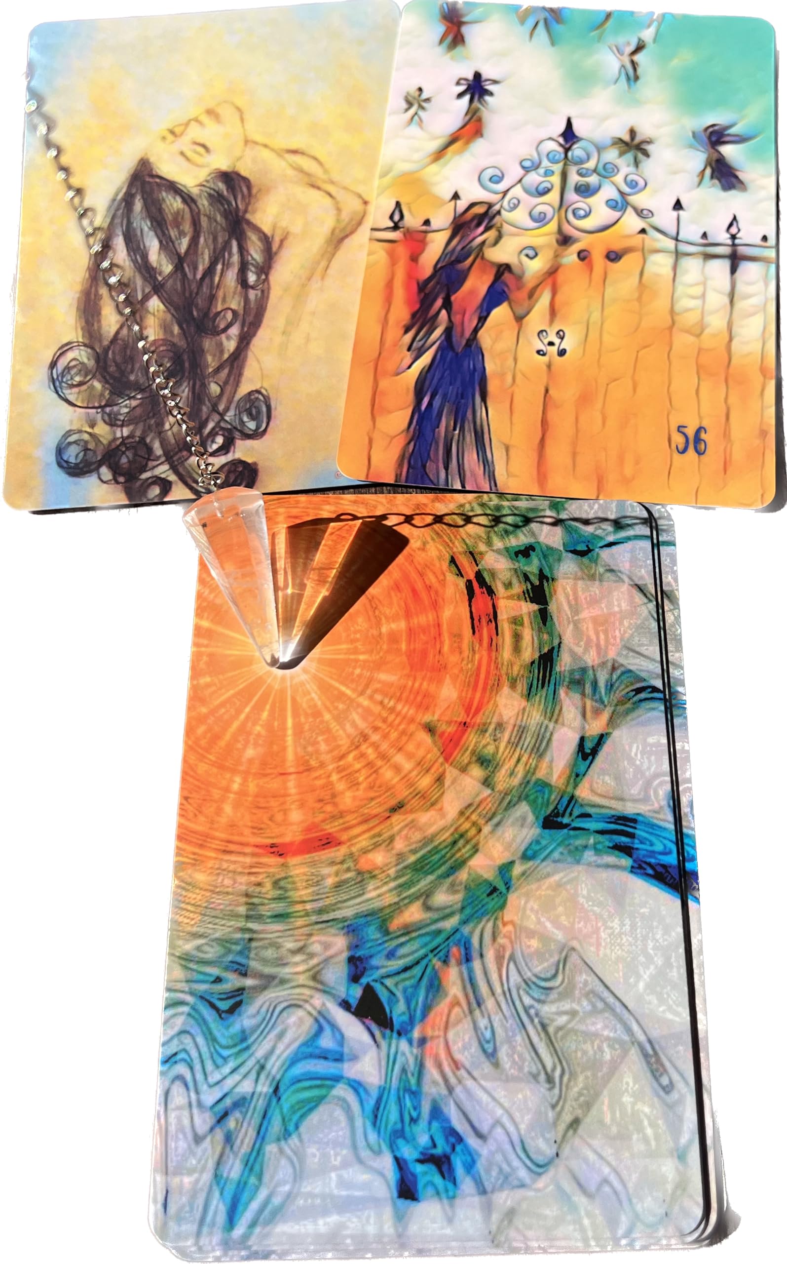 Solace Oracle (77 Card Set with Clear Quartz Pendulum & Guidebook) Unique Tarot Deck, Pendulum Lets Your Angels and Spirit Guides Pick Your Cards