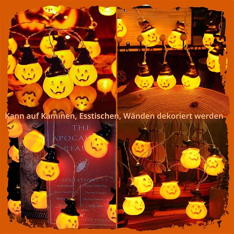 Halloween Lichterkette, 3 Meter 20 LED Halloween Deko Indoor, Hut Kürbis Lichterkette Deko für Innen und Außen, Party, Garten, Festen(Warmweiß)
