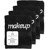 Villa Celestia Black Makeup Remover Towels Set of 4, 100% Soft Cotton Reusable Luxury 4 Pcs Makeup Wipes for Face, Ideal for Salon, Bath, Hotel, Spa, Washcloths for Face Pack of 4 (12"X12")
