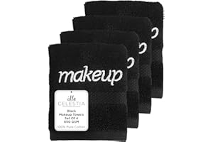 Villa Celestia Black Makeup Remover Towels Set of 4, 100% Soft Cotton Reusable Luxury 4 Pcs Makeup Wipes for Face, Ideal for Salon, Bath, Hotel, Spa, Washcloths for Face Pack of 4 (12"X12")
