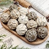 Syhood 12 Pcs Neutral Textured Christmas Ball Ornaments 2.4 Inch Vintage Boho Cream Beige Brown Xmas Bulbs Rustic Distressed Xmas Baubles Antique Farmhouse Modern Christmas Decor for Tree