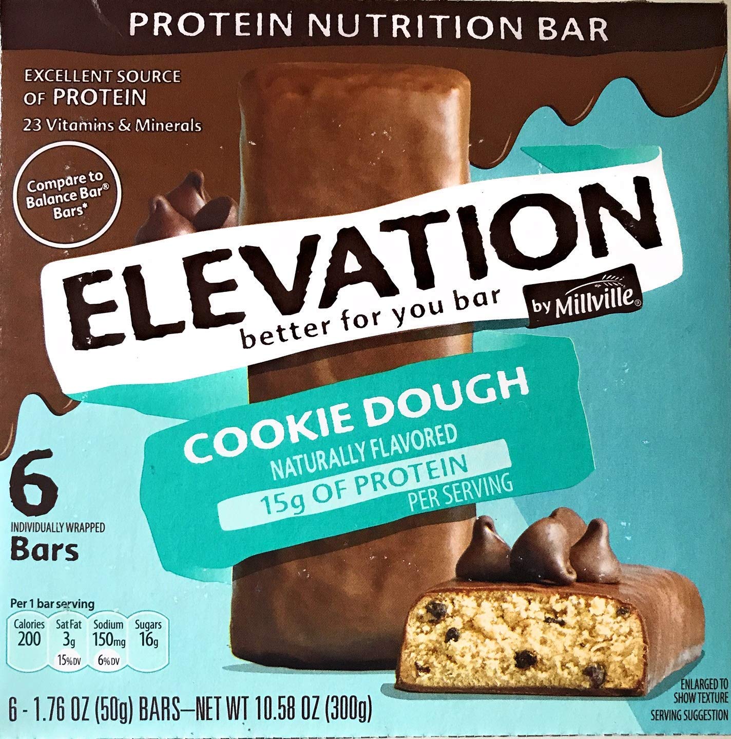 Millville Elevation Protein Bars Snack Endulgent Treat 1.4oz Bars 5g Protein (Cookie Dough, 2 Pack (12 Bars))