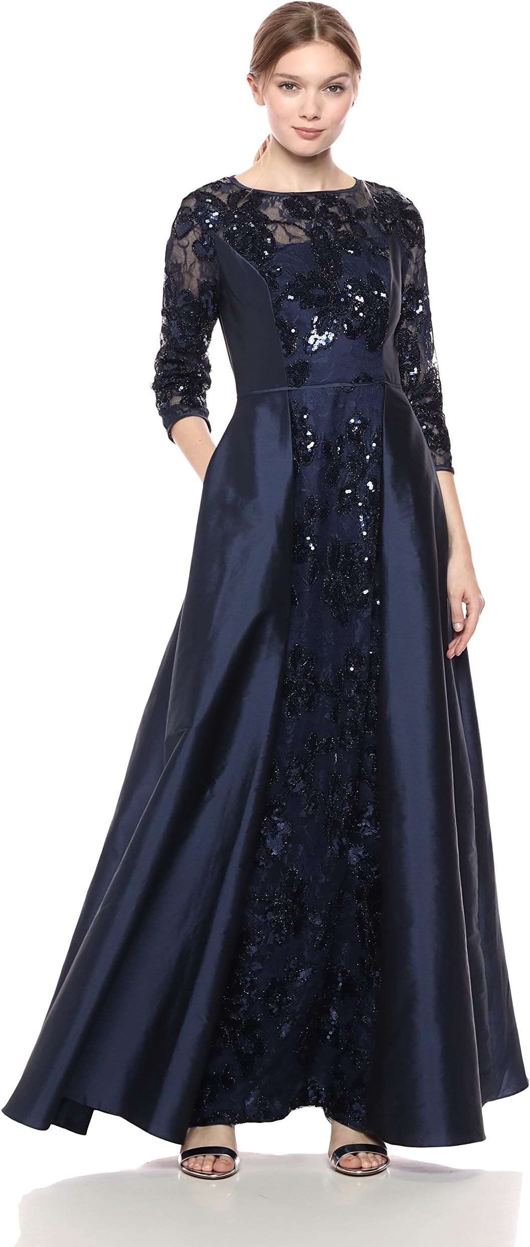 Women's Sequin Gown with Taffeta Skirt Overlay