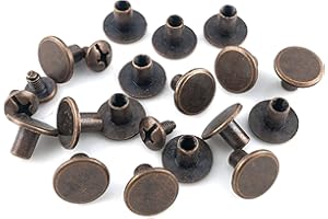 YORANYO 100 Sets Round Flat Head Chicago Screws Buttons Metal Studs Rivets Screwback Spots Metal Nail Rivet Studs for Leather Crafting 5/16 Inch (Antique Copper)