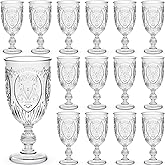 Wiwiqing 24 Pcs Plastic Goblets 7.5oz Vintage Goblet Plastic Wine Glasses Colored Retro Embossed Water Goblets for Wine Bar Juice Baby Shower Wedding Reception Grand Event Party (Clear)