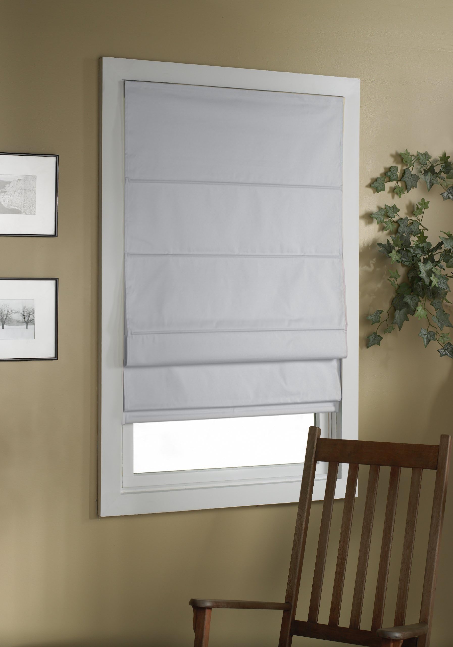 Green Mountain Vista Thermal Blackout Cordless Roman Shade, 36 by 63-Inch, White