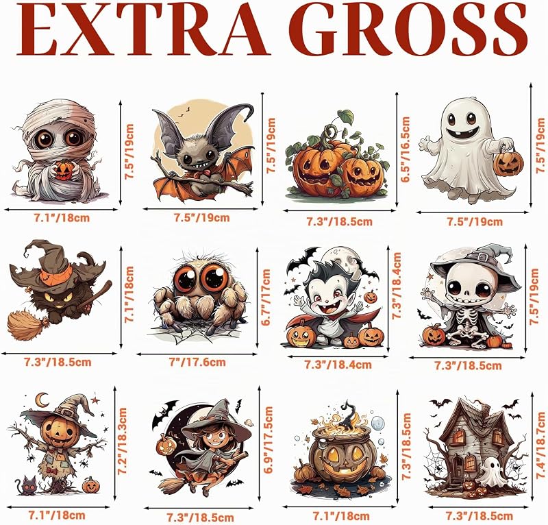 12 Große Halloween-Fensteraufkleber - Fledermaus, Spinne, Vampir, Hexe - Dekorationen, Fensterabziehbilder