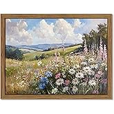 Framed Vintage Wildflower Canvas Wall Art, Nature Botanical Floral Wall Decor Pictures, Rustic Farmhouse Daisy Landscape Paintings Prints for Living Room Bedroom Bathroom Office 12x16 inch
