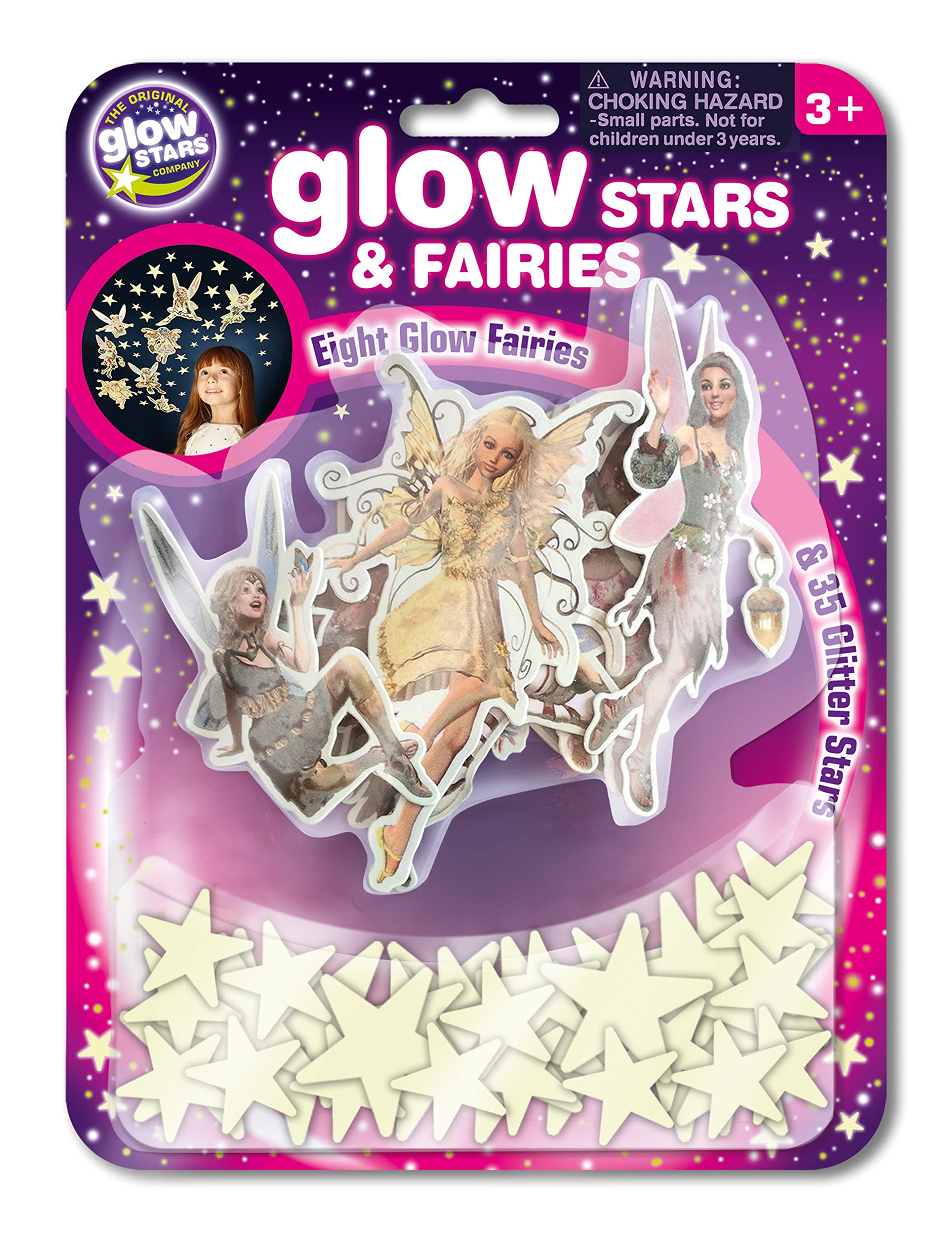 The Original Glowstars Company Glow In The Dark Stars & Fairies – 35 Glitter Stars and 8 Colourful Fairy Stickers, Self-Adhesive Room Decor for Kids’ Bedroom Ceiling & Wall