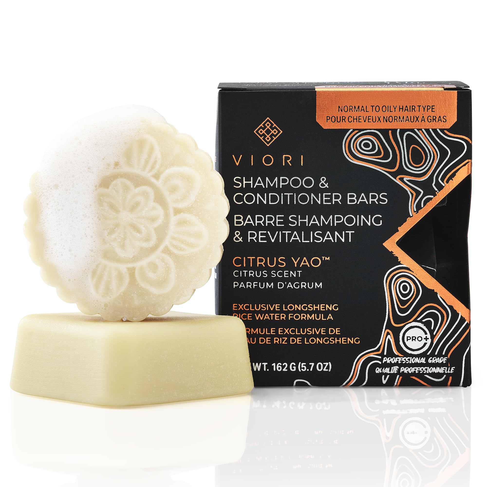 Viori Citrus Yao Shampoo and Conditioner Bar Set Made with Rice Water - Handcrafted Sulfate Free Shampoo and Conditioner