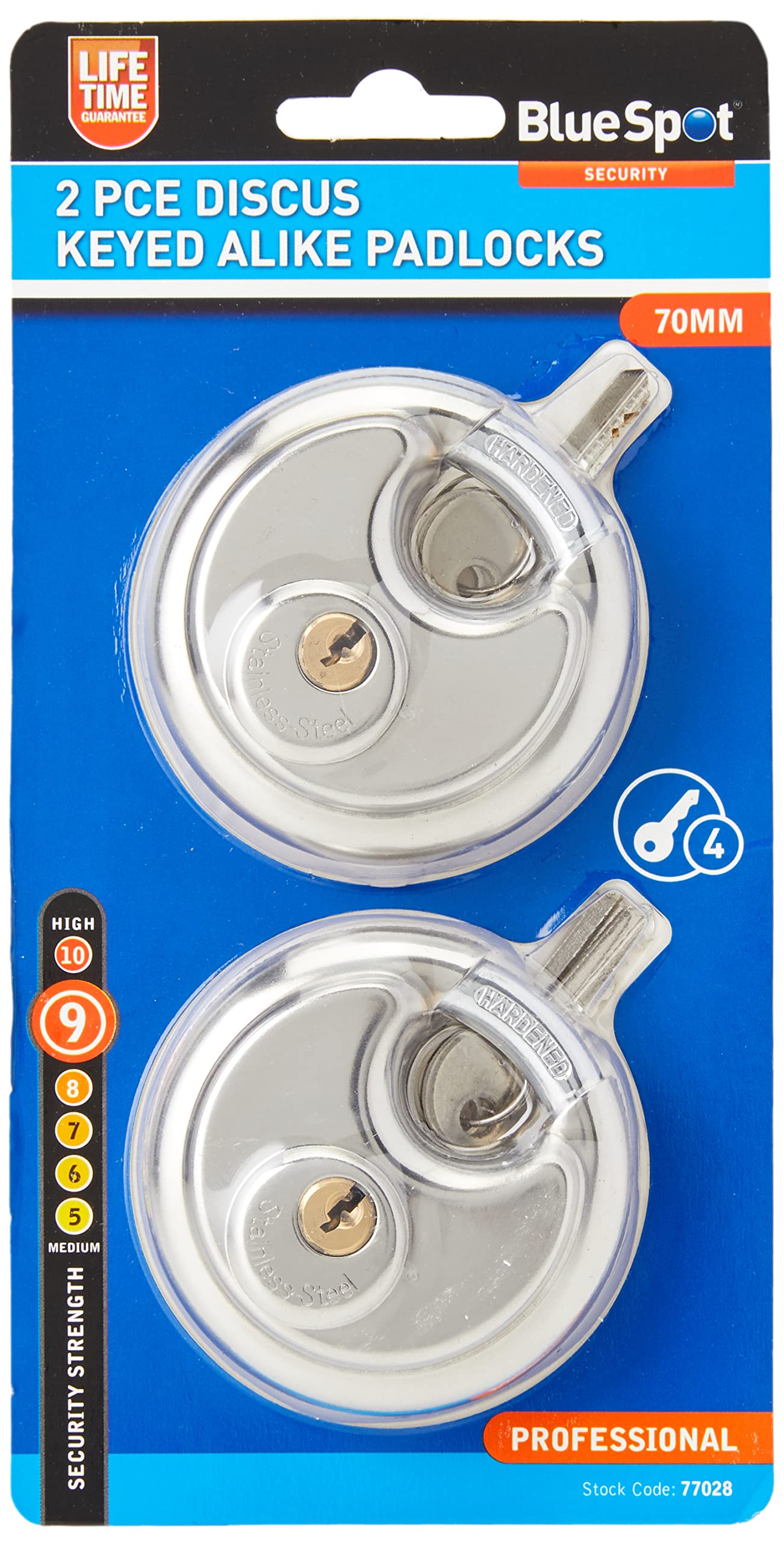 Blue Spot 77028 70 mm Discus Keyed Alike Padlocks (2-Piece)
