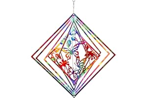 Dawhud Direct Rainbow Butterfly Kinetic Wind Spinners for Yard and Garden Wind Spinner Outdoor Metal Large Hanging Rainbow Decor Magic 3D Garden Art Wind Sculpture Spinners Kinetic Art Lawn Ornaments
