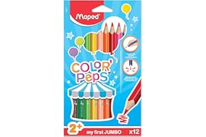 Maped Color'Peps Triangular Jumbo Colored Pencils - Assorted Colors - Pack of 12 - Perfect for Early Learners - Boosts Creativity and Skills - Durable and Long-lasting - Enhanced Comfort Grip