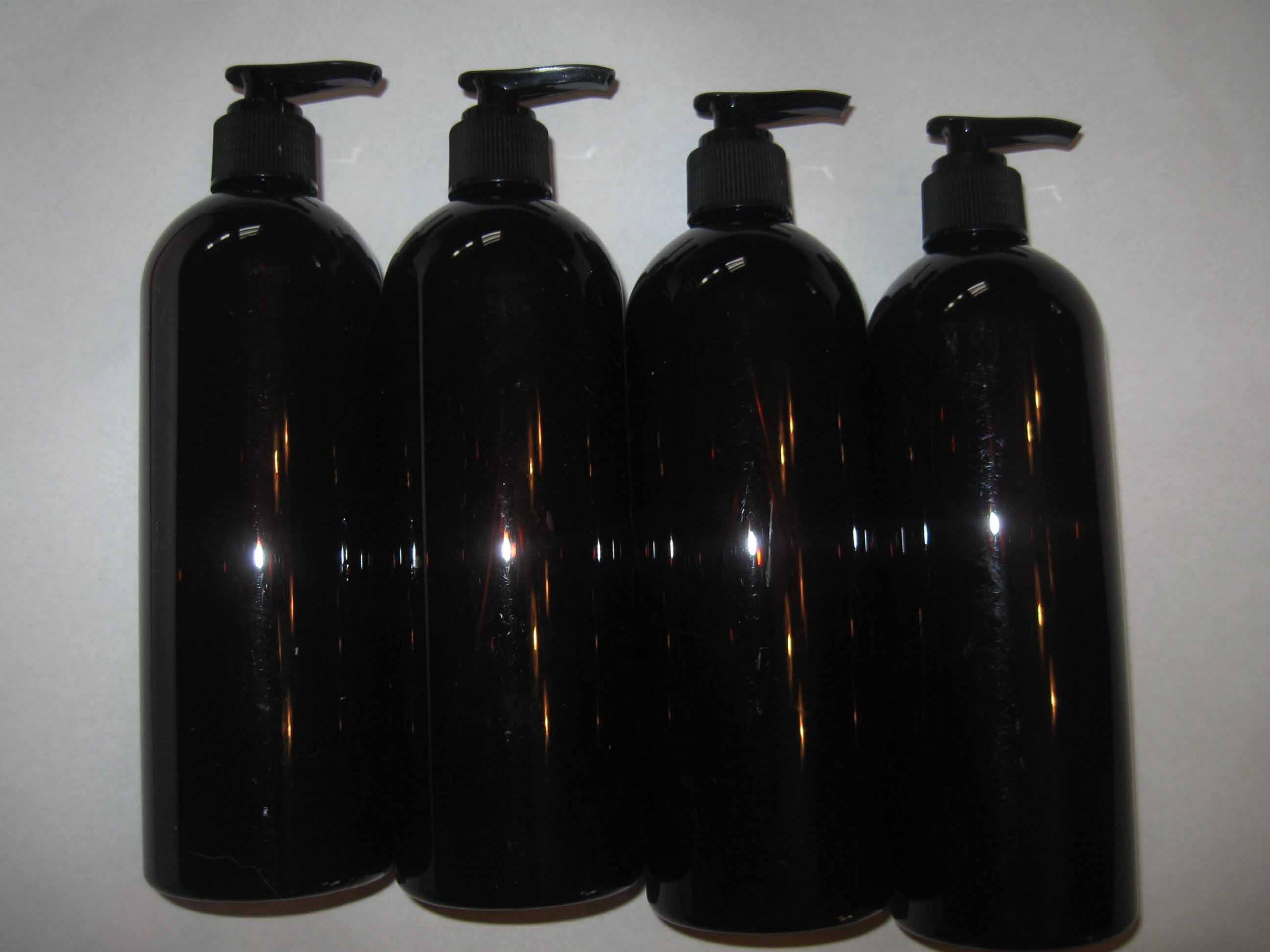 16 Oz Amber PET Cosmo Round Plastic Bottle & Lotion Pump (Package of 4 Bottles/Pumps)