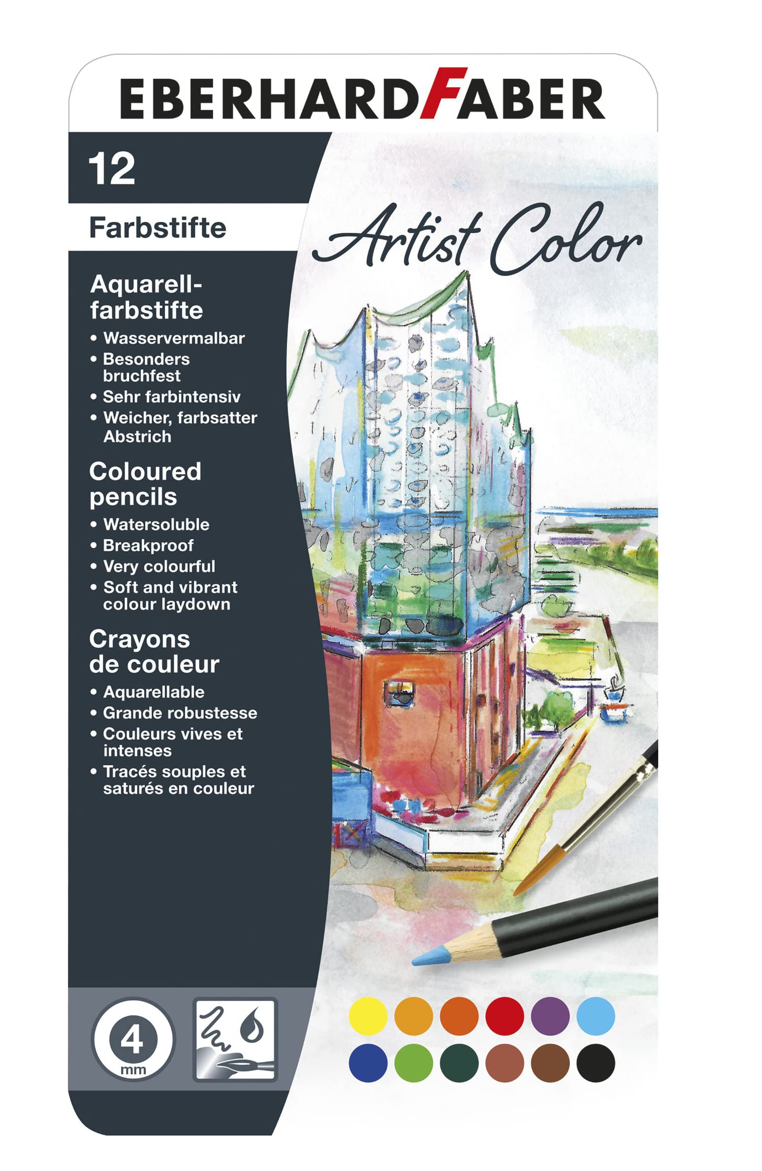Eberhard Faber Artist Color Watercolour Pencils - Tin, Set of 12