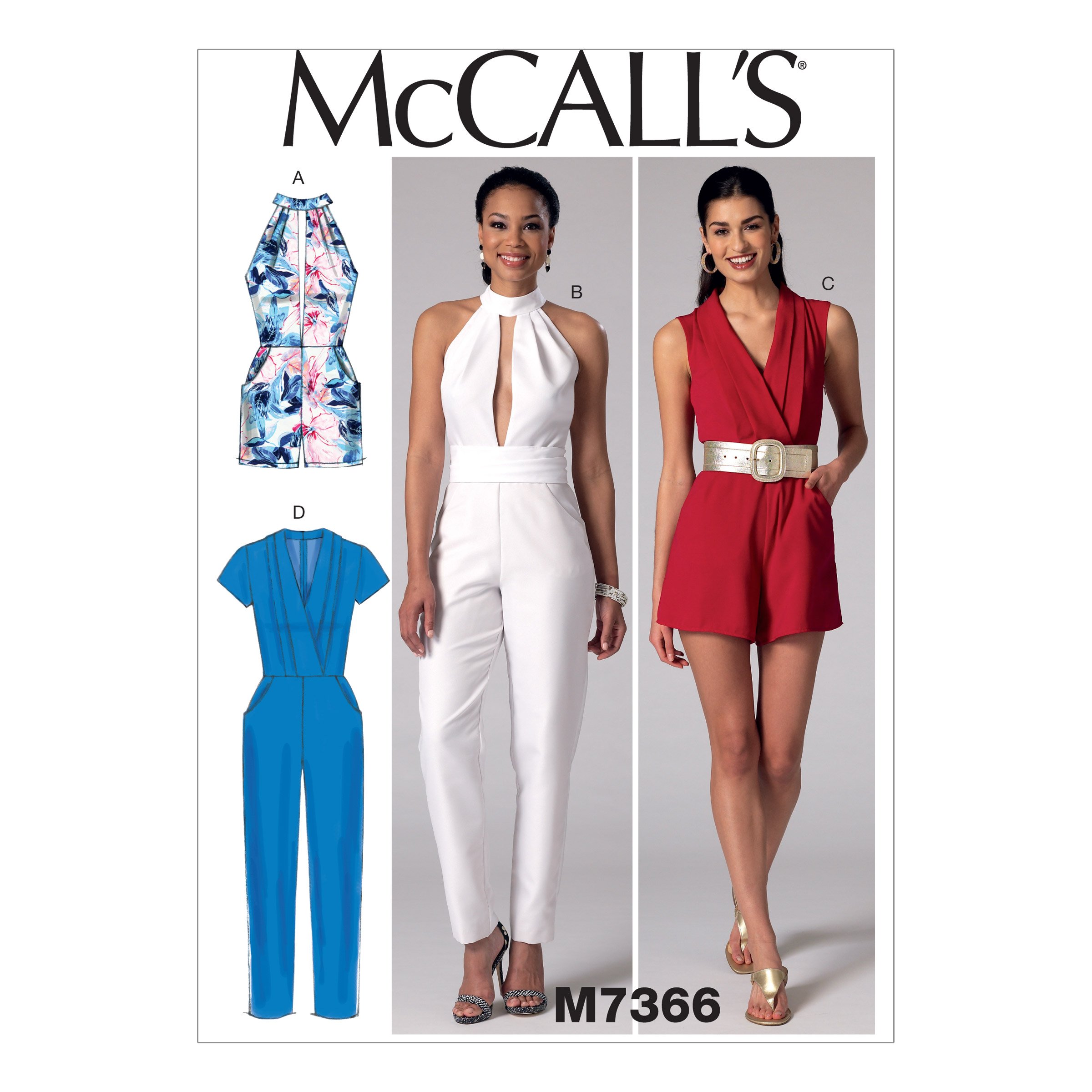 Mccall's Patterns 7366, Misses Rompers,Jumpsuits and Belt,Sizes 14-22, Cotton, E5 (14-16-18-20-22)