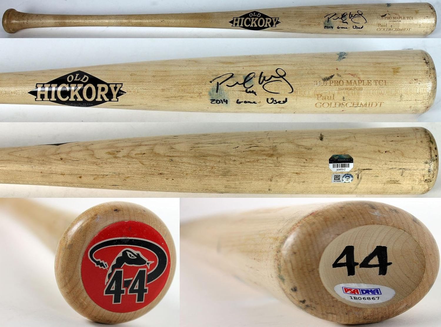 Paul Goldschmidt "2014 Game Used" Signed Old Hickery TC1 Baseball Bat
