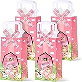 Trnayi 16 Pcs Pink Farm Party Favors Bags Pink Farm Birthday Supplies Decorations Goodie Bags with Handle for Birthday Supplies Decorations