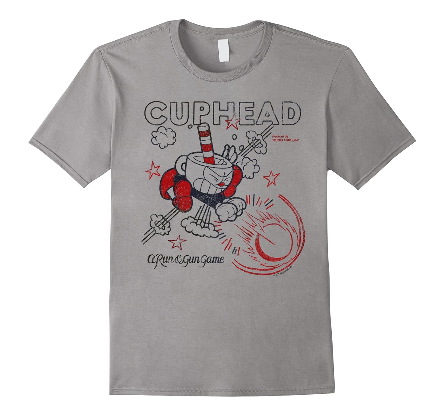 Cuphead Run & Gun Super Blast Vintage Graphic T-Shirt-Rose