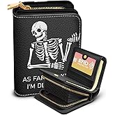 Bistup Credit Card Holder Wallet for Women Cute Leather Ladies Teen Girls Female Cardholder Wallets Accordion Purse Small Medium Aesthetic Print Skeleton Modern Design Rfid Zipper Around