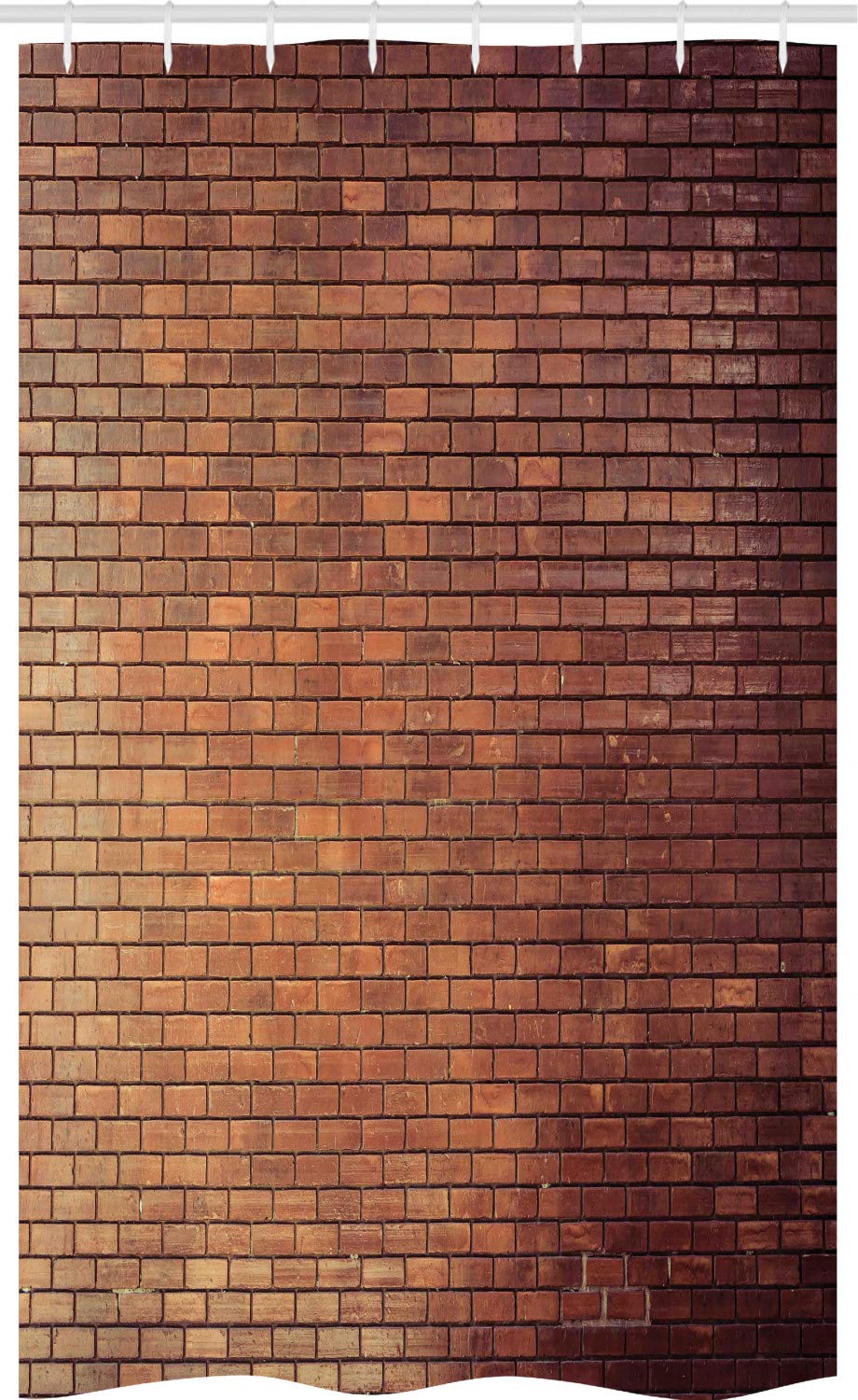 ABAKUHAUS Brick Wall Stall Shower Curtain, Rustic Construction House Exterior Stone Wall with Retro Effect, Fabric Bathroom Decor Set with Hooks, 120 x 180 cm, Brown Dark Brown