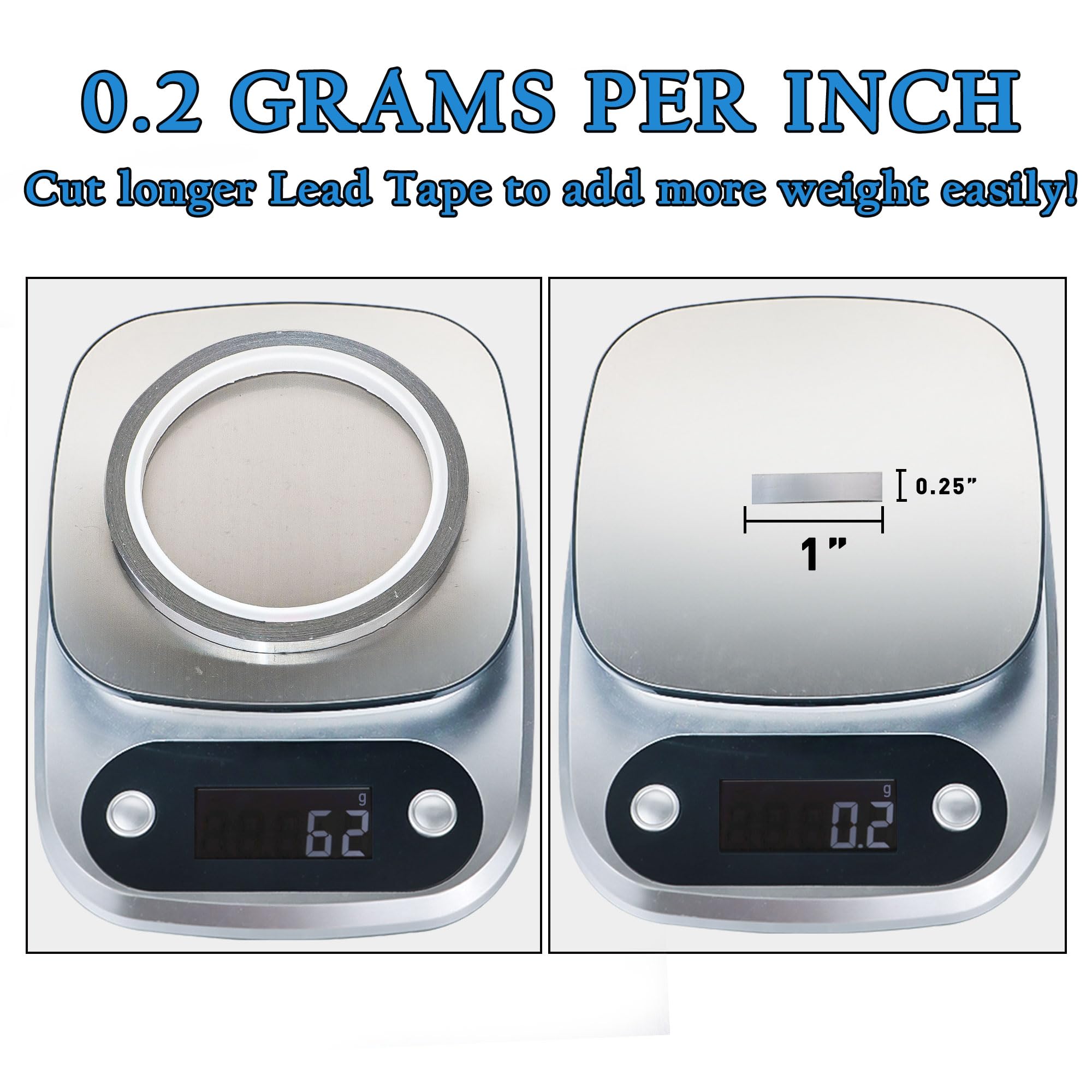 1/4 x 197 inch Adhesive Lead Tape for Tennis Racket Pickleball Paddle Golf Club Adjust Weight 0.2 Gram/Inch Excellent Adhesive Weight Lead