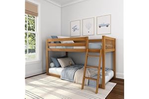 Max & Lily Fundamental Twin Low Bunk Bed, Kids Solid Wood Modern Bed Frame with Strong Wooden Slats, Non-Toxic Finishes, High Weight Capacity, Pecan