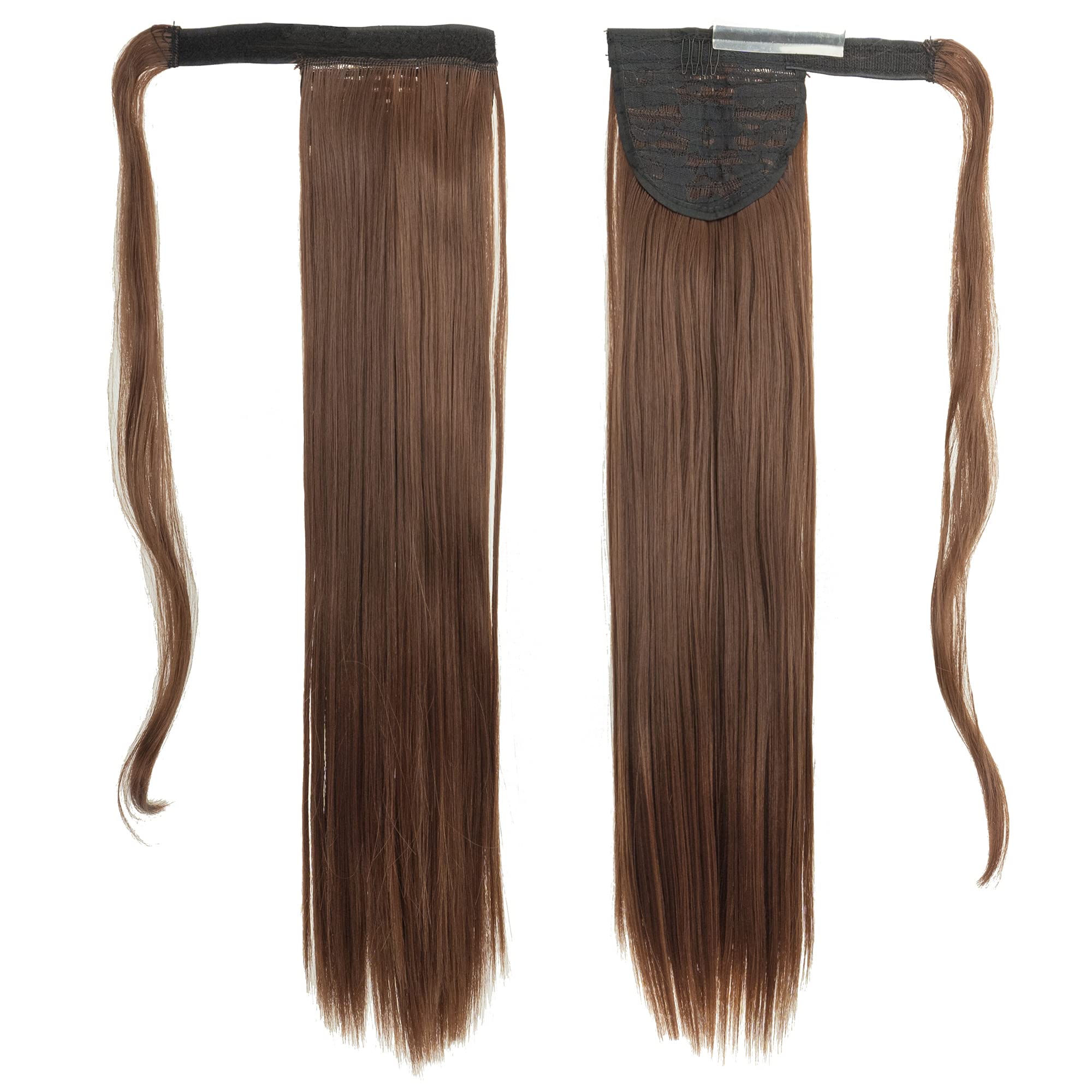 IMISSU Long Straight Wrap Around Ponytail Extension Synthetic Hair Extensions Clip in Ponytails Hairpiece for Women (Burgundy)