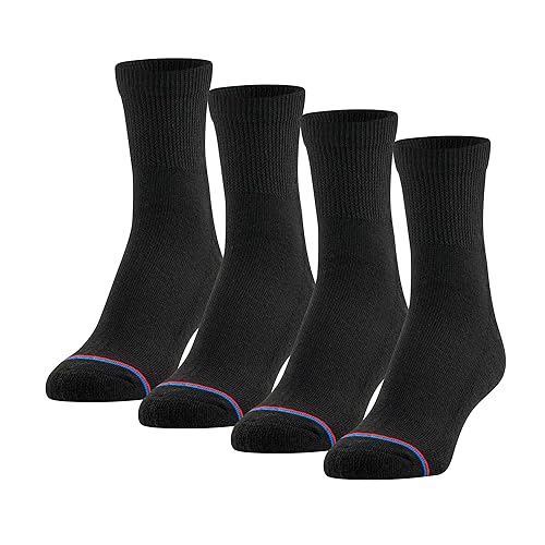 MediPeds unisex-adult Quarter Socks With Non-Binding Top and Cushion, Multipairs, Black (4-pairs), Shoe Size: Men's 6-9; Women's 6-10