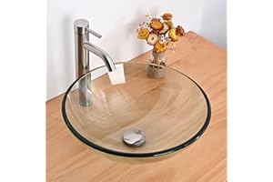 Aquaterior Bathroom Tempered Glass Vessel Countertop Sink 16" Vanity Round Basin Bowl Transparent Minimalist Design (FAUCET NOT INCLUDED)
