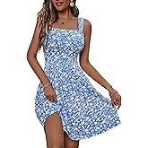 HUHOT Women's Summer Casual Square Neck Dress with Pocket Cute Sleeveless High Waist A-line Sundress Midi Dresses