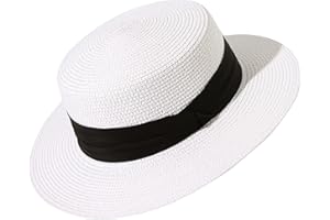 Lanzom Sun Hats for Women Wide Brim Straw Boater Hat Foldable Packable Beach Hat for Summer Fit Size 6 8/7-7 1/4