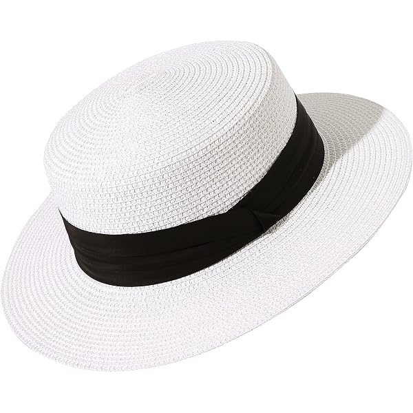 Amazon.com: Straw Beach Sun Hat Pork-Pie Boater-Hat for  display picture 3