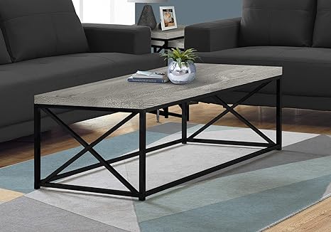 monarch specialties modern coffee table for living room center table with metal frame 44 inch l grey reclaimed wood look black
