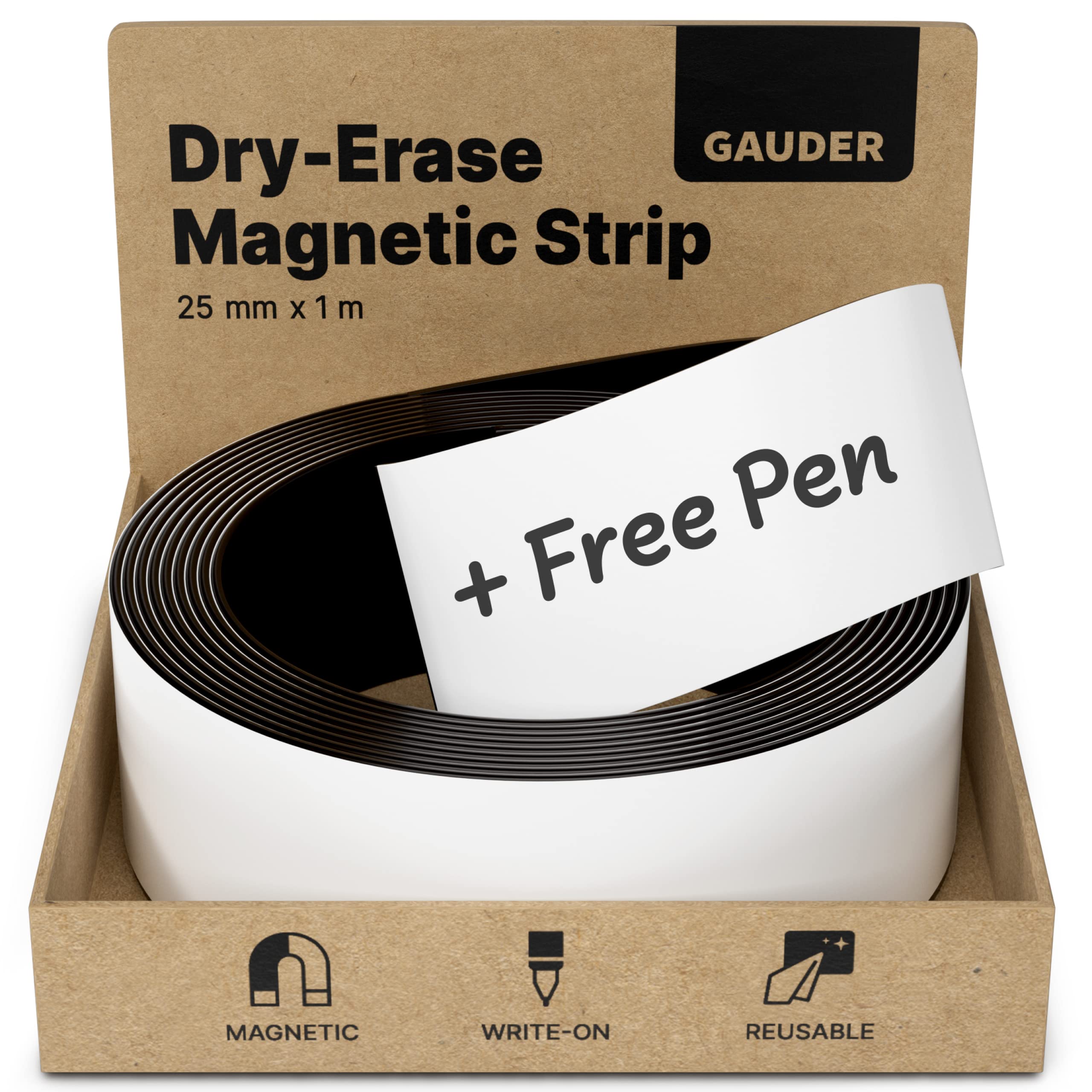 GAUDER Dry Erase Magnetic Tape | Magnetic Strips | Magnetic Labels | Magnetic Tape (25 mm x 1 m)