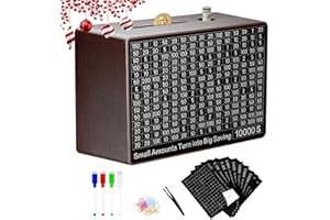 ECO-BAEERSS Large Wooden Money Saving Box – Brown, 9.1"x6.7"x3.2" Reusable Cash Savings Challenge Box for $200–$10,000 Goals, Big Capacity Wooden Bank for Adults & Kids – Great Gift for Home or Office