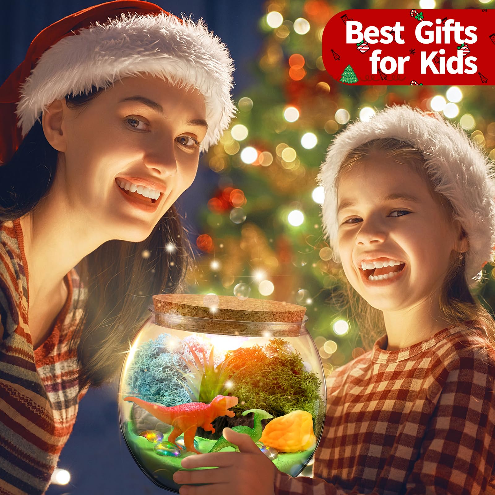 Dinosaur Terrarium Kit, Light Up Terrarium Kit Kids Crafts Toys, DIY Dino Arts and Crafts for Kids Ages 4 5 6 7 8-12 Years Old, Dinosaur Present for Boys Girls, Ideal Birthday Ideas