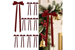 Senjie 10Pcs Large Velvet Christmas Tree Bows, 20in x 8in Premade Vintage Ribbon Tree Topper Bows Ornaments for Staircase Garland Wreath Holiday Home DIY Crafts Decorations, Burgundy
