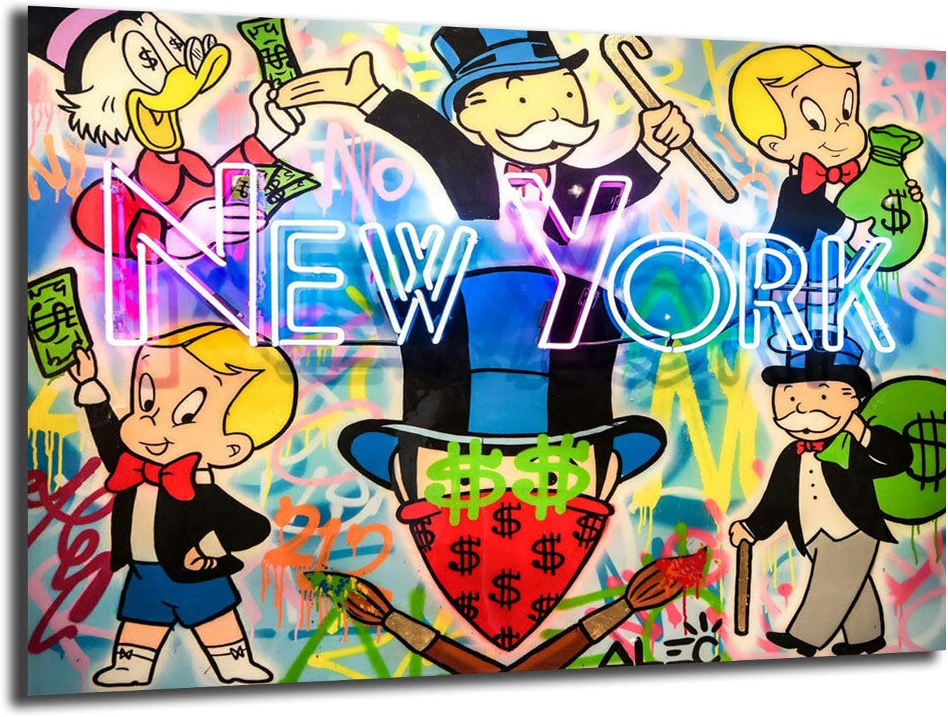 FireDeer Alec Monopoly Graffiti New York Scrooge Richie Money Dollar Street Art Canvas Painting Poster Prints Picture For Living Room Poster Wall Decor (No Frame,18x24 inch)