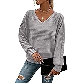RICHSTORY Long Sleeve Shirts for Women Casual V Neck Pullover Sweaters Tunic Tops Dressy Blouses Fall Fashion Clothes 2025