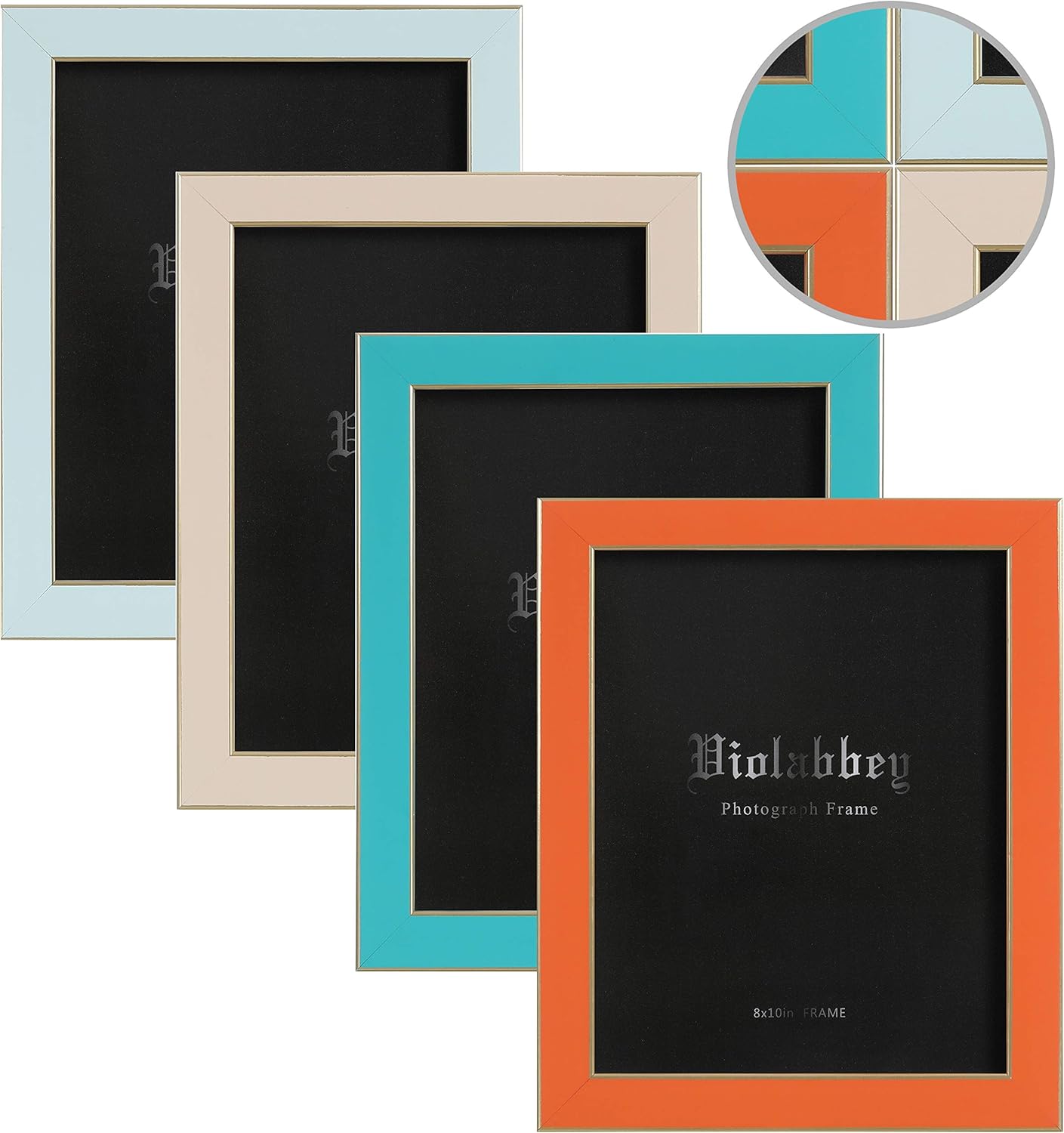 Photo Albums, Frames & Accessories - VIOLABBEY 8x10 Picture Frames Set of 4, Colorful Photo Frame of Modern Style, High Definition Tempered Real Glass, Wall mounted or Tabletop Display (Blue+light blue+orange+apricot)