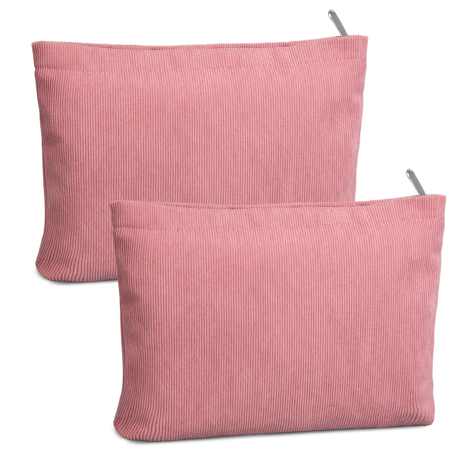 FITDON 2PCS Makeup Bag Zipper Pouch Travel Cosmetic Bags Organizer for Women Small Corduroy Make Up Bag Toiletry Bag, Pink