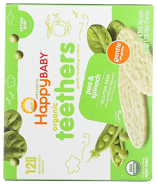 HAPPY BABY, BABY FOOD TEETHER PEA SPINACH ORGANIC 0.14 OUNCE (PACK OF 12)