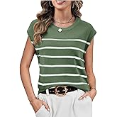 Neweek Women's Striped Knit Sleeveless Sweater Vests Crew Neck Lightweight Pullover Casual Loose Fit Spring Summer Top