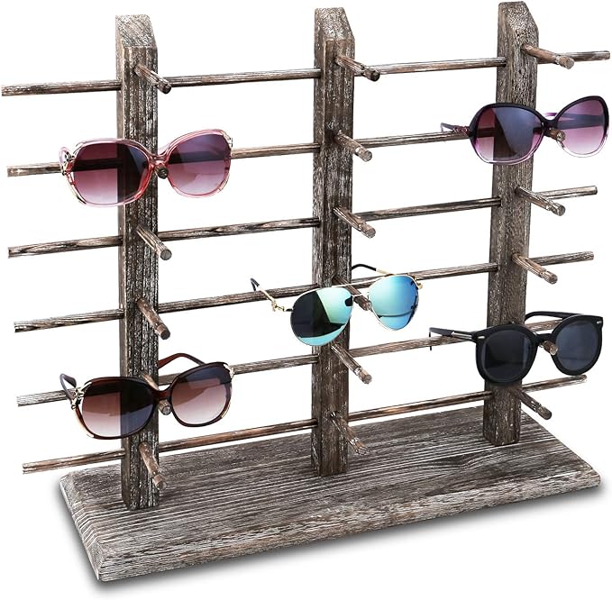 Mooca Wooden Eyeglass Rack for Showcasing 18 Pairs of
